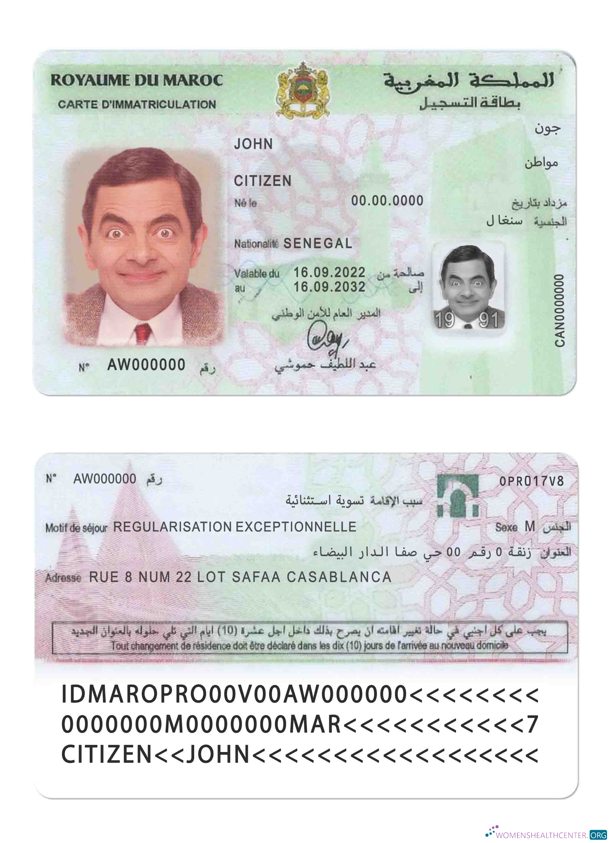 Download Morocco registration card Photoshop template